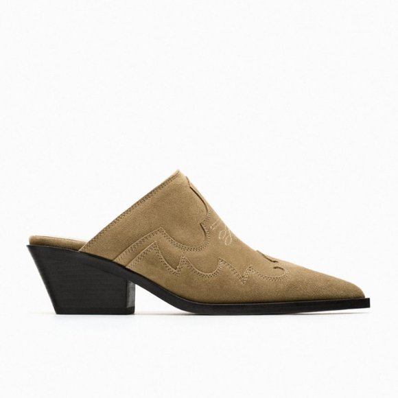 NWT Brown Suede Pointed Toe Cowboy Mules, 9 - Picture 3 of 10